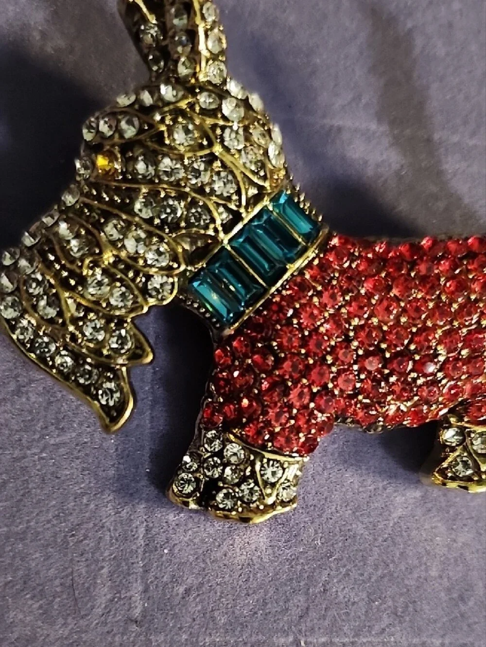 Crystal Embellished Red Dog Brooch